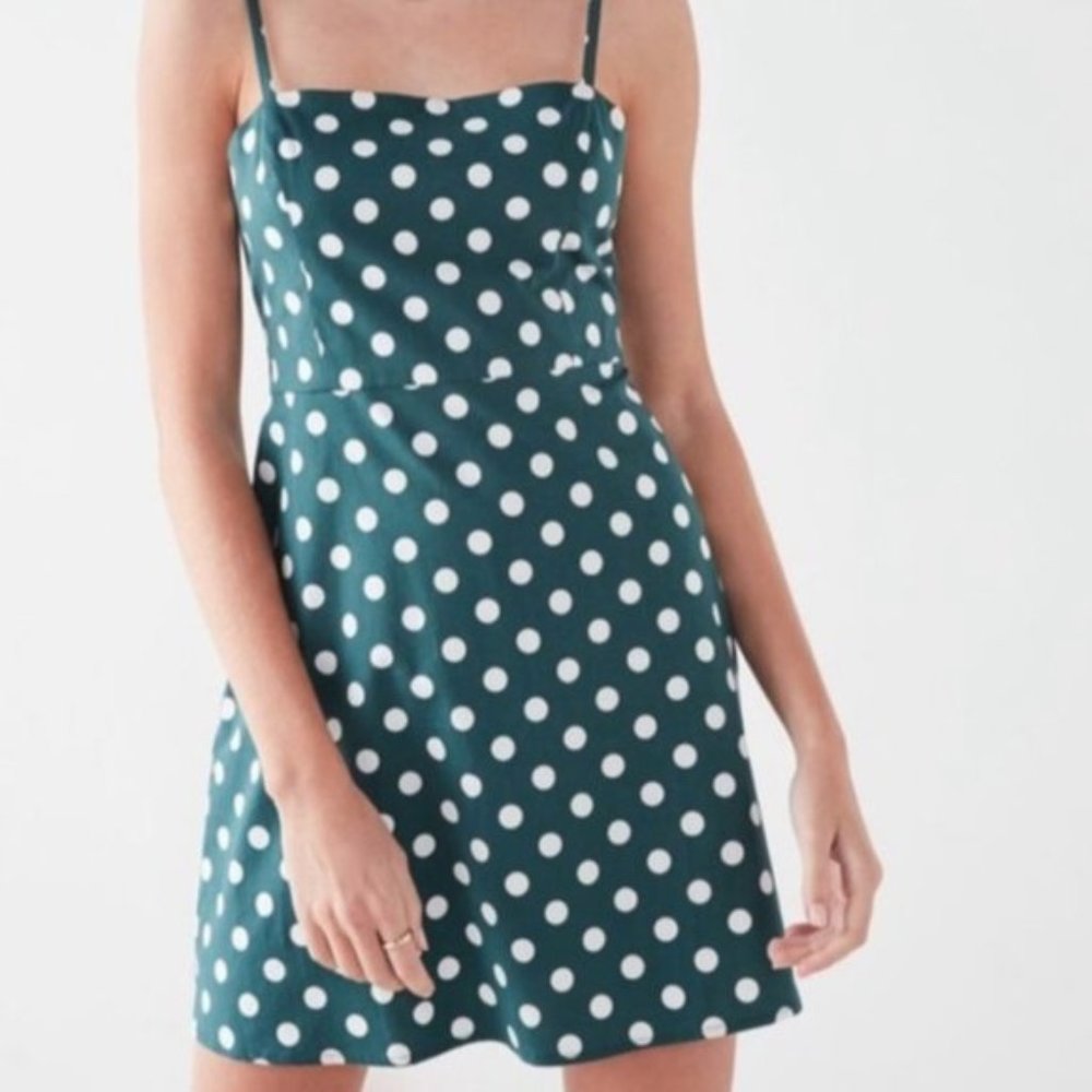 Urban Outfitters Mini Slip Dress Green Polkadot